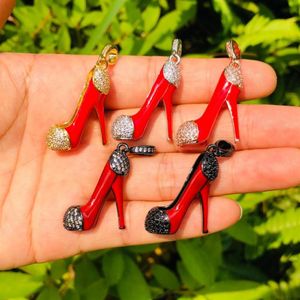 Charms 5 stks 3D Rode Hoge Hak Schoen Voor Vrouwen Armband Ketting Maken Zirconia Pave Hanger Sieraden Accessoires Whole234Y