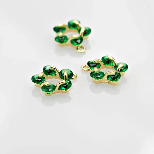 Charmes 5pcs 9 11mm 24K Champagne Or Couleur Laiton Plaqué Avec Vert Zircon Boucle D'oreille Collier Pendentifs Bijoux Fournitures De Haute Qualité