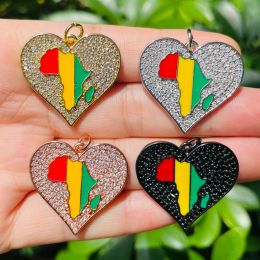 Charms 5pcs Africa Map Heart Charm Bling Rhinestone Pave Pave Pave Pave voor Juneteenth Awareness Girl Bracelet ketting sieraden diy accessoire
