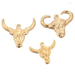 Charms 5PCs Cow Stainless Steel Animal Pendants Gold Color For DIY Jewelry Making Earring Wholesale