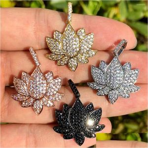 Charms 5pcs Cubic Zirconia Pave Flower Lotus hanger voor sieraden maken Bracelet ketting accessoires Drop levering bevindingen Componen Dhalv