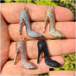 Encantos 5 unids Cubic Zirconia Pave High Heel Charm Shoes Colgante para mujer Pulsera Collar Fabricación Accesorios de joyería Charms Drop Delive Dhqf1