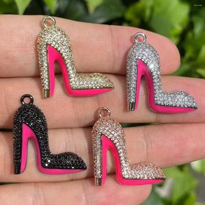 Bedels 5 stks Zirconia Pave Hoge Hak Schoenen Roze Hangers Voor Vrouw Mode-sieraden Accessoires Armbanden Ketting Maken