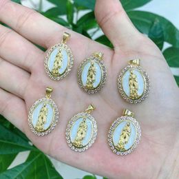 Charmes 5 pièces CZ pavé émail jésus marie religieux collier pendentif pour femmes hommes fabrication de bijoux collier ovale pendentifs fournitures
