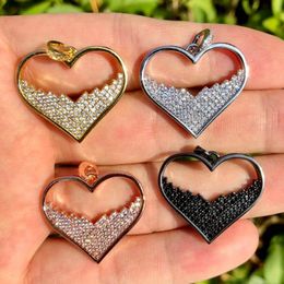 Breloques en forme de cœur, 5 pièces, pendentif pavé en Zircon cubique, 26.5x23.5mm, pour Bracelets de fille noire, collier, fournitures de bijoux