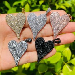 Charms 5 stks hart hanger voor vrouw sieraden maken heldere zwarte strass pave kubieke zirkonia armband ketting creëren accessoirecharmscharms