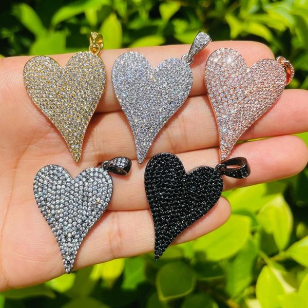 Charms 5 uds. Colgante de corazón para mujer, fabricación de joyas, diamantes de imitación negros claros, pavé de circonita cúbica, pulsera, collar, crear accesoriosCharmsCharms