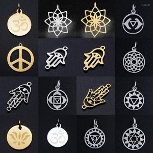 Charms 5 pcs/lot 7 Chakra bricolage en gros 316 en acier inoxydable Yoga Lotus connecteurs charme Hamsa main Om bijoux collier pendentif