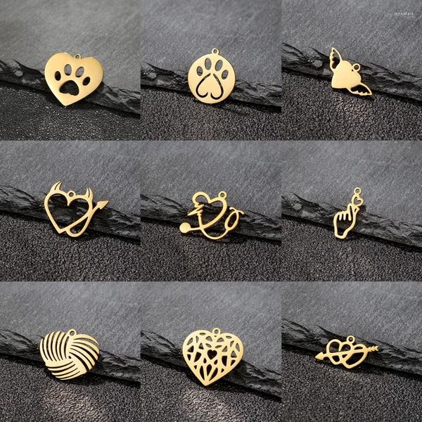Charms 5pcs/Lot Dog Print Love Heart Charm para parejas Joyas de bricolaje que fabrican accesorios colgante de acero inoxidable al por mayor