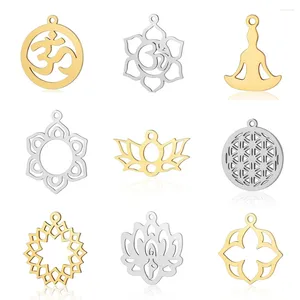 Charms 5 stks/partij Bloem Van Leven DIY Groothandel 316 Rvs Yoga Lotus Connectors Charm Om Hansa Hand Sieraden Hanger