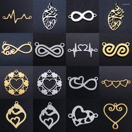 Encantos 5 unids/lote amor infinito símbolo DIY venta al por mayor corazón de acero inoxidable cardiograma joyería colgante mamá conectores encanto