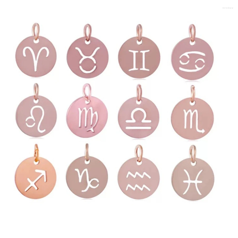 Charms 5Pcs/Lot Rose Gold Color Zodiac Charm Stainless Steel Material Bracelet Twelve Constellations DIY Jewelry Pendant