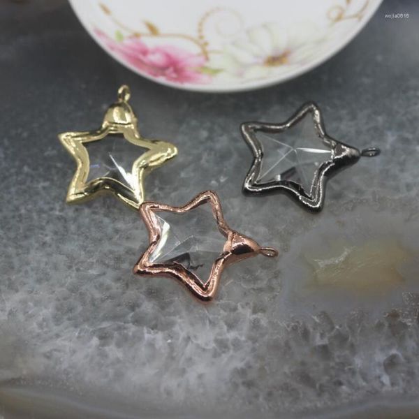 Dijes 5 unids/lote bisel en forma de estrella colgantes de cristal pendientes chapado en bronce/oro rosa con bordes facetados collar de artesanía transparente