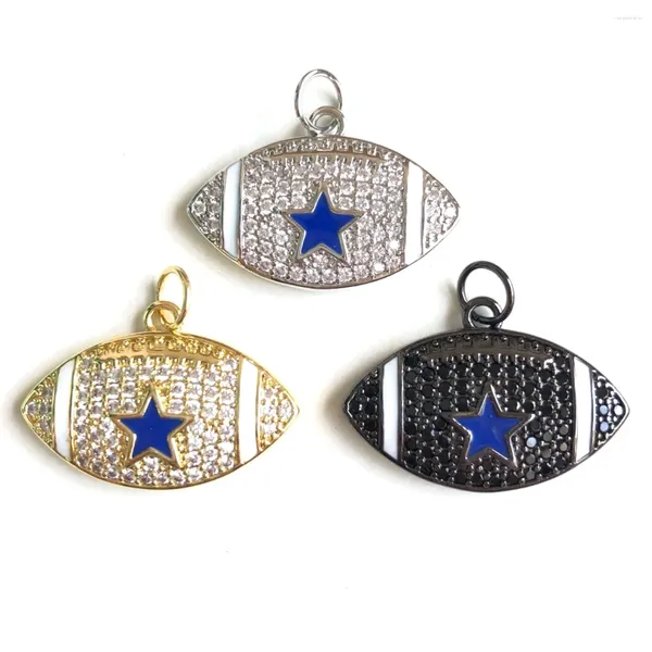 Charms 5 uds Micro pavé estrella azul fútbol americano para mujeres pulseras fabricación de collares colgantes chapados en oro accesorios de joyería