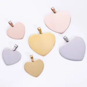 Breloques 5 pièces miroir poli en acier inoxydable étiquette de coeur vierge pour bricolage fabrication de bijoux collier pendentif lettrage logo personnalisé