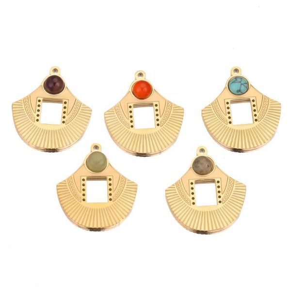 Charms 5Pcs Piedra natural 18K Acero inoxidable Bohemia Charm Colgantes Borla Sector para Diy Pendiente Fabricación de collares al por mayor D Dh0Fx