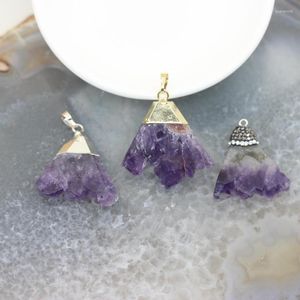 Dijes 5 uds amatistas en bruto Druzy losa colgantes a granel pavimentado diamantes de imitación geoda de cuarzo púrpura Drusy Slice collar joyería al por mayor