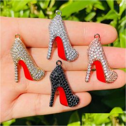 Charms 5pcs fond rouge chaussures à talons hauts pendentif à breloque pour femmes bracelet collier faisant micro pavé résultats de bijoux faits à la main goutte deli dhxtl