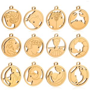 Charms 5pcs Rvs 12 Sterrenbeeld Ram Kreeft Leeuw Weegschaal Stier Schorpioen Tweelingen Hanger Diy Ketting Armband Sieraden