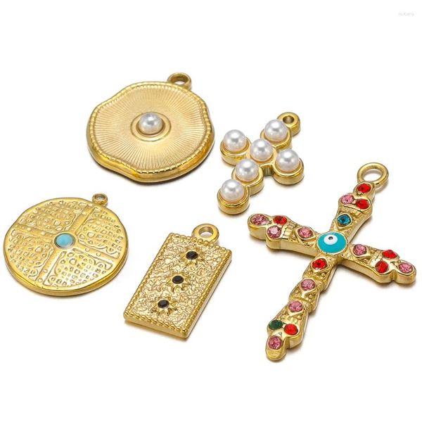 Breloques en acier inoxydable, 5 pièces, perles croisées, pendentifs en Zircon pour boucles d'oreilles, fabrication de colliers, résultats de bijoux à la mode, vente en gros
