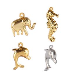 Charms 5 st ringless staal olifant dolfijn zeepaardje hanger ketting bevindingen oorbel accessoires voor doe -het -zelf sieraden makechar dhhzi