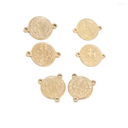 Charmes 5 pièces en acier inoxydable couleur or Saint Benoît médaille lien pendentifs connecteurs pour accessoires de fabrication de bijoux