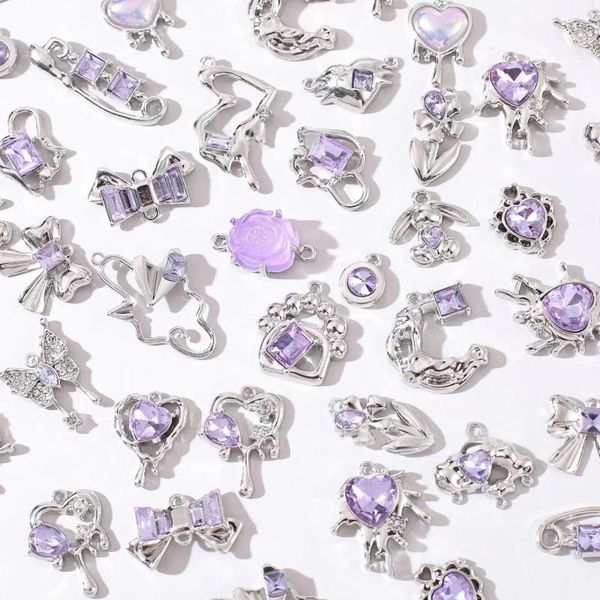 Charmes 5 pièces doux Cool alliage violet broche arc fondre coeur lune bricolage à la main pendentif collier Bracelet bijoux accessoires