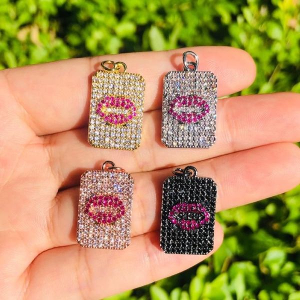 Charms 5pcs Zirconia Pave Gold Red Lip Pendants for Woman Bracelet Collar Pendio haciendo hallazgos de joyas hechas a mano Bulk276d