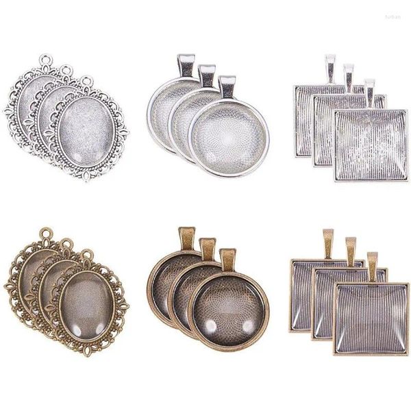 Charmes 60pcs Plateaux de pendentif 30pcs Po Pendentif Pendants Blans avec vitreux Dome Dome Round carreaux carrés ovales pour bouquet