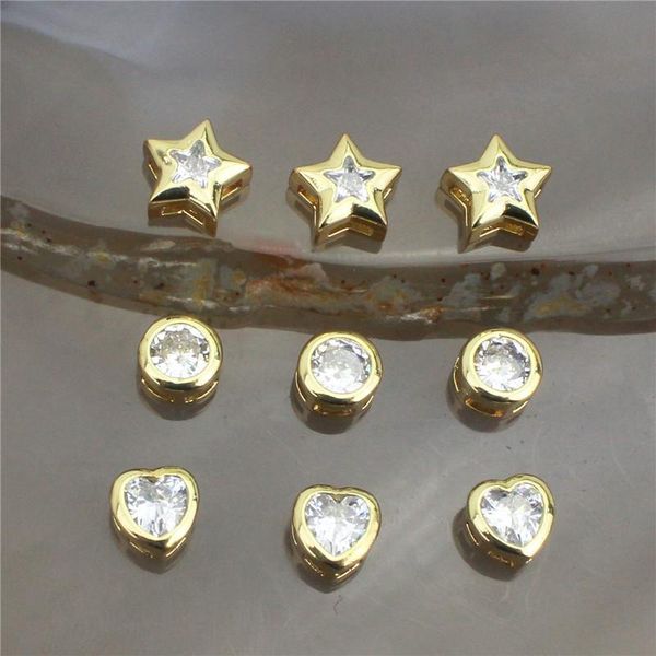 Charms 68 mm 50pcs/lote moda chapada de piedra transparente estrella/redondo/forma de corazón Cz Beads Bracelet/collar Joyas para ser al por mayor