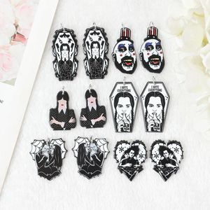 Charms 6PCS Black Magic Heks Halloween Acryl Charm Hanger Epoxy Schaar Hand Man Voor DIY Oorbellen Armbanden Ketting Sieraden