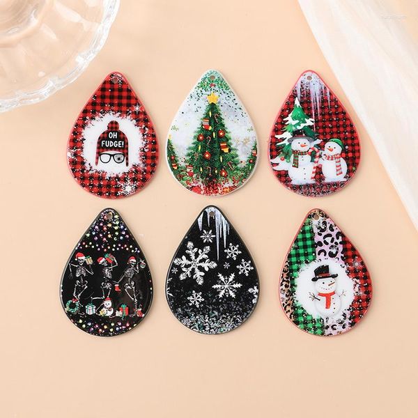 Breloques 6 pièces arbre de noël créatif acrylique noir bonhomme de neige pendentif pour porte-clés collier bijoux bricolage fabrication