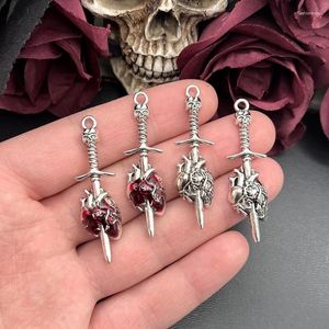 Charmes 6 pièces Punk gothique crâne épée pendentif à breloque Piercing coeur boucle d'oreille bricolage collier fait main bijoux faisant des accessoires