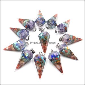 Charms 7 Chakras Resina Hexagon Pointed Cone Charms Colgante Pendum Para Diy Fabricación de joyas Collares Venta al por mayor Drop Delivery 2021 Findi Dhr9T