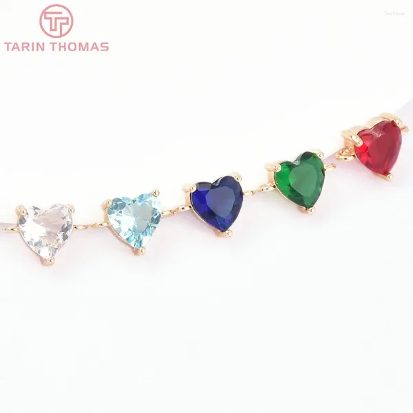 Charms (8410) 6 pièces 11x8MM 24K couleur or en laiton avec Zircon en forme de coeur Double trou pendentifs de haute qualité bijoux à bricoler soi-même faisant des résultats