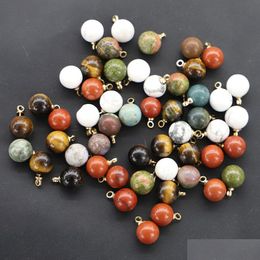 Charms 8mm 10 mm natuursteen mticolor balvorm goud voor ketting oorbellen hanger diy mode sieraden druppel leveren dhgarden dhvju