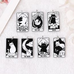 Encantos 8 Uds 39 23 MM negro blanco gato Tarot tarjeta acrílico creativo sol luna y amantes joyería para pendiente collar Diy