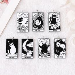 Charms 8 Stuks 39 23 MM Zwart Wit Kat Tarot Kaart Creatieve Acryl Zon Maan En Liefhebbers Sieraden Voor oorbel Ketting Diy