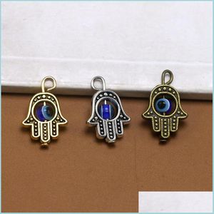 Charms 90pcs Hamsa Hand Blue Eye Bead Kabh Good Luck Charm hanger sieraden Diy Fit armbanden ketting oorbellen 18,2x12,8 mm 3 Color A-3 DHO4L