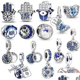 Breloques 925 Sterling Sier Blue Devils Palm Eye Charm Moon-Watching Butterfly Dangle Bijoux Perle Fit Original Pandora Bracelet Drop D Dhzfr