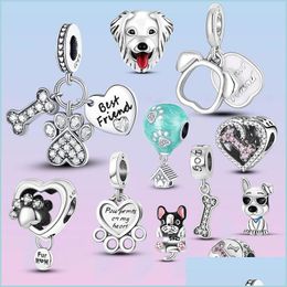 Charms 925 Sterling Sier Dange Charm Dog Paw Charms Best Vriend Heart kralen Kralen Fit Pandora Bracelet Des sieraden Accessoires Drop Dh9xi