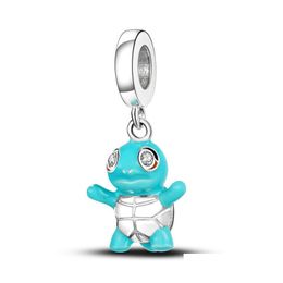 Bedels 925 Sterling Sier Dangle Charm Hanger Schattige Kleine Vuurdraak Spuiten Schildpad Sieraden Verticale Parel Pandora Diy Mode Acc Dhjdz