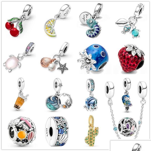 Charms 925 Sterling Sier Diy Perles Océan Méduse Tortue Cerise Pendentif Charme Pour Original Pandora Bracelet Bijoux Drop Delivery F Dhy2J