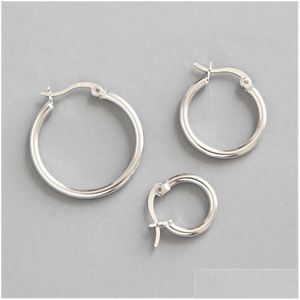 Charms 925 Sterling Sier Pendiente de aro Círculo redondo Pendientes de bucle para mujeres Simple Geométrico Brincos de Prata Drop Entrega Joyería Fin Otxqp