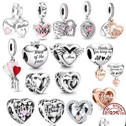 Charms 925 Sterling Sier Love You Mom Double Heart Split Dangle Charm kralen passen originele Pandora Bracelet Desy Women Sieraden Gift Dro Dhbnx