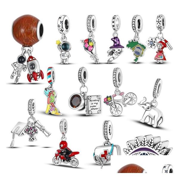 Charms 925 Sterling Sier Pandora Jewelry Astronauts Mars Rocket Beads Moda Venta al por mayor Drop Delivery Hallazgos Componentes Dhol5