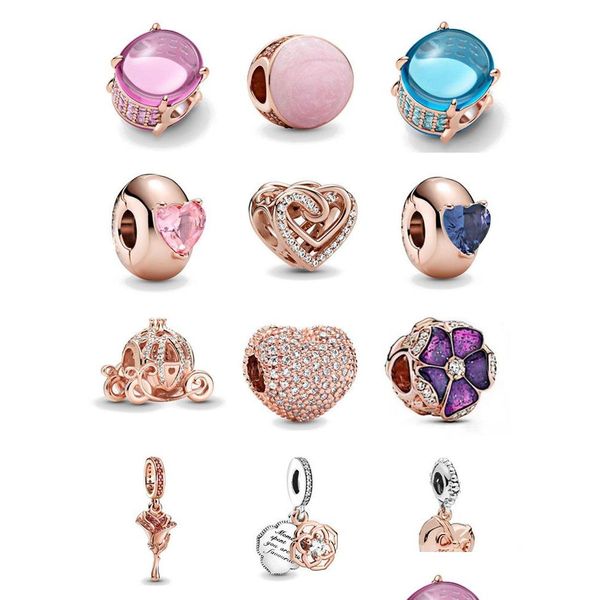 Charms 925 Sterling Sier Or Rose Tourbillon Rose Coeur Solitaire Clip Charme Perles Pour Original Pandora Bracelet Diy Bijoux Femmes Drop Dhfnr