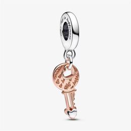 Charms 925 Sterling Zilver Tweekleurige sleutel Sliding Heart Dangle Charms Fit Originele Europese Bedelarmband Mode Dames Bruiloft E276S