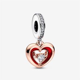 Charms 925 Sterling Zilver Tweekleurig Stralend Hart Dangle Charms Fit Originele Europese Bedelarmband Mode Vrouwen Bruiloft Engagem329M