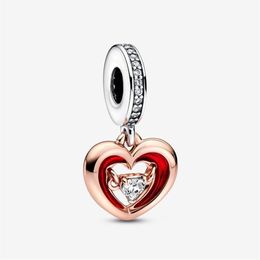 Charms 925 argent Sterling bicolore coeur radieux balancent breloques ajustement Original européen bracelet à breloques mode femmes mariage Engagem299N